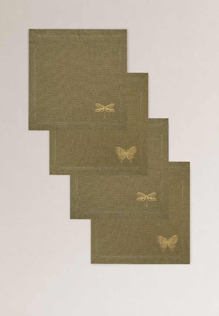 Комплект салфеток столовых с вышивкой lin/cotton Golden wings