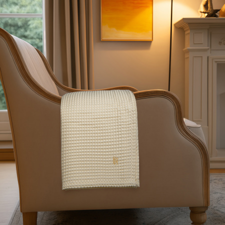 Плед вафельный Крем с вышивкой BH