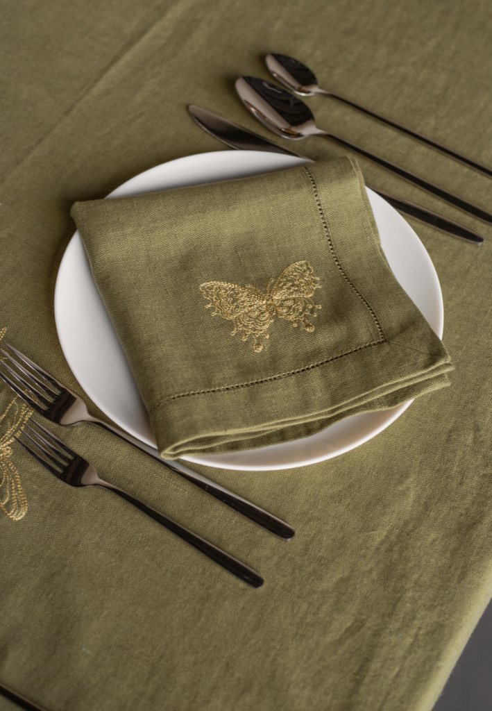 Комплект салфеток столовых с вышивкой lin/cotton Golden wings