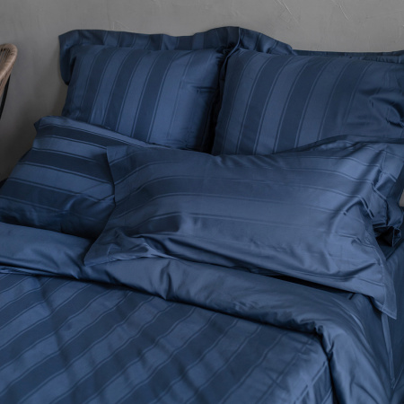 Комплект постельного белья Винсент Navy страйп-сатин 400 TC