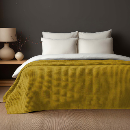 Плед вафельный Горчица с вышивкой BH