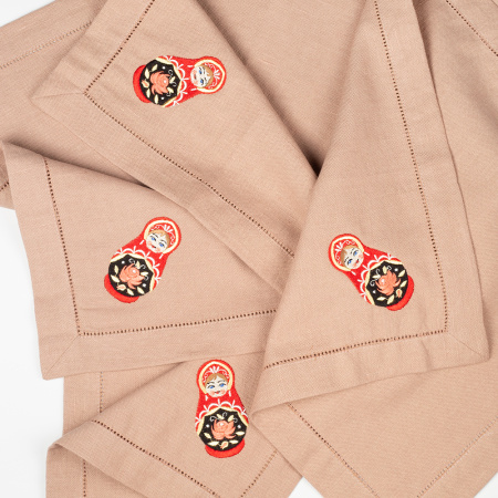 Комплект салфеток столовых с вышивкой lin/cotton Matryoshka style
